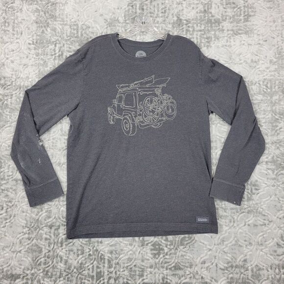 Life is Good Shirt Men's Medium Gray Long Sleeve Jeep Mountain Bike Crusher Tee - Picture 1 of 12